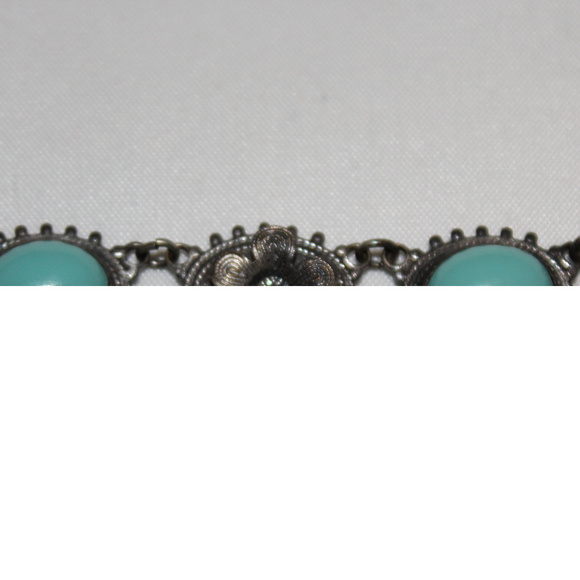 Vtg Flower Bracelet Turquoise Glass Silver Tone - Picture 4 of 8